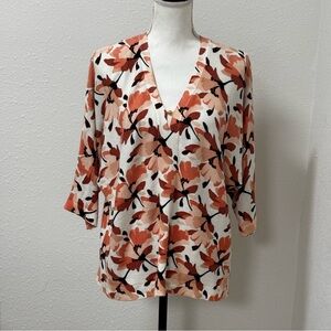 Liz Claiborne Orange/Brown V-Neck Dolman 3/4 Sleeve Pullover Sweater Sz. L